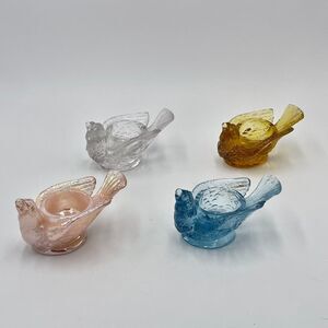 Lot of 4 Vintage Glass Bird & Berry Salt Cellars 2 Boyd, 2 Unmarked Pink Blue